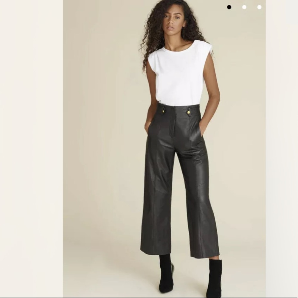 VERONICA BEARD Agee wide-leg leather pants-NWT-6 - Picture 2 of 12